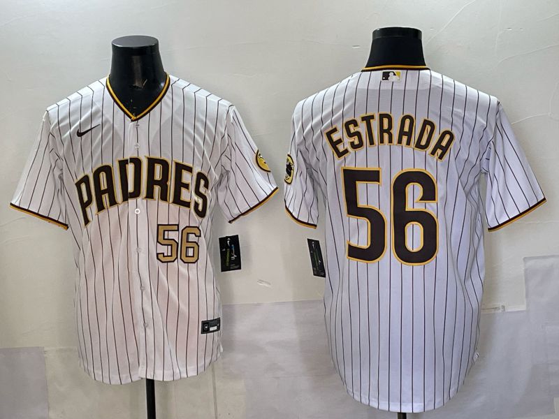 Men 2025 San Diego Padres #56 Estrada White stripe Nike MLB Jersey style 02